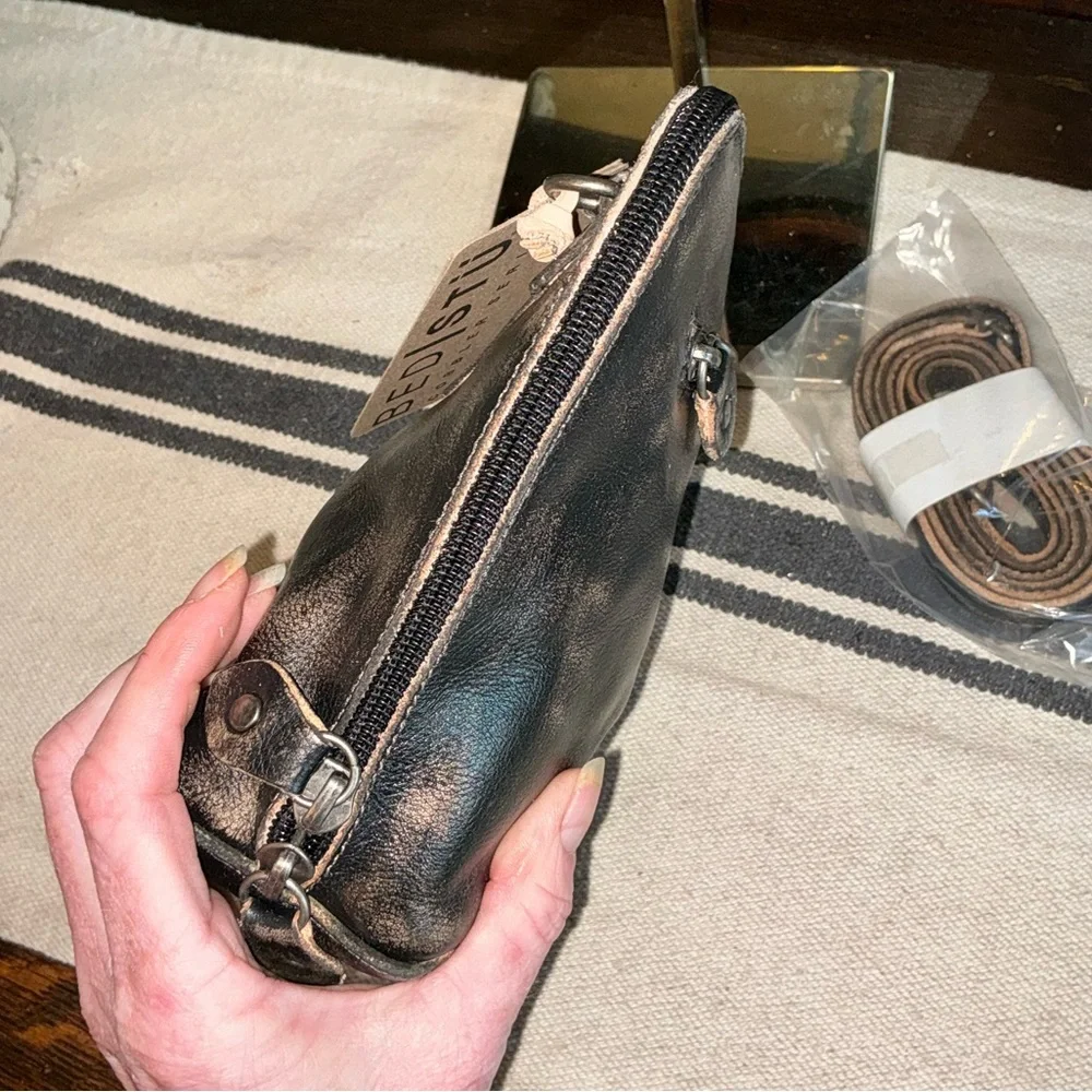 NWT Bed Stu Leather Ventura Crossbody Clutch Bag Black Hand Wash Retail $155
